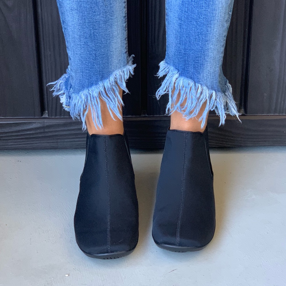 Black Stretch Fabric Comfort Wide Fit Ankle Bootie - Picture 2 of 4